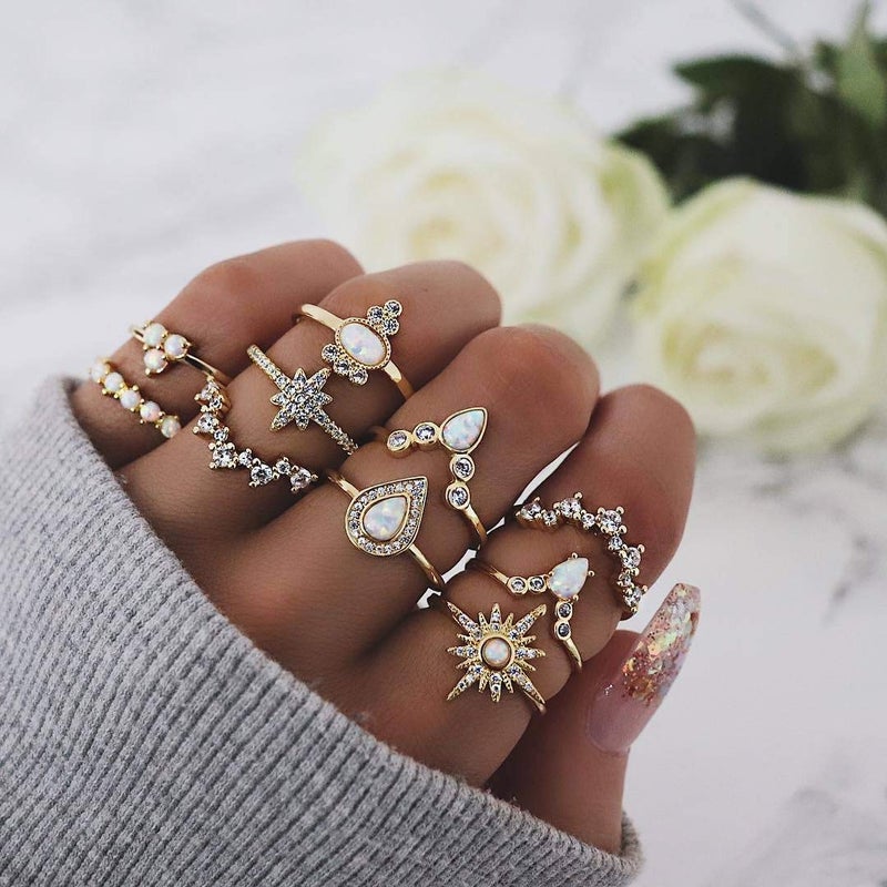 CSIYANJRY99 23 Pcs Boho Gold Star Moon Knuckle Ring Set for Women,Vintage Stackable Midi Finger Rings Set (P) - Image 2